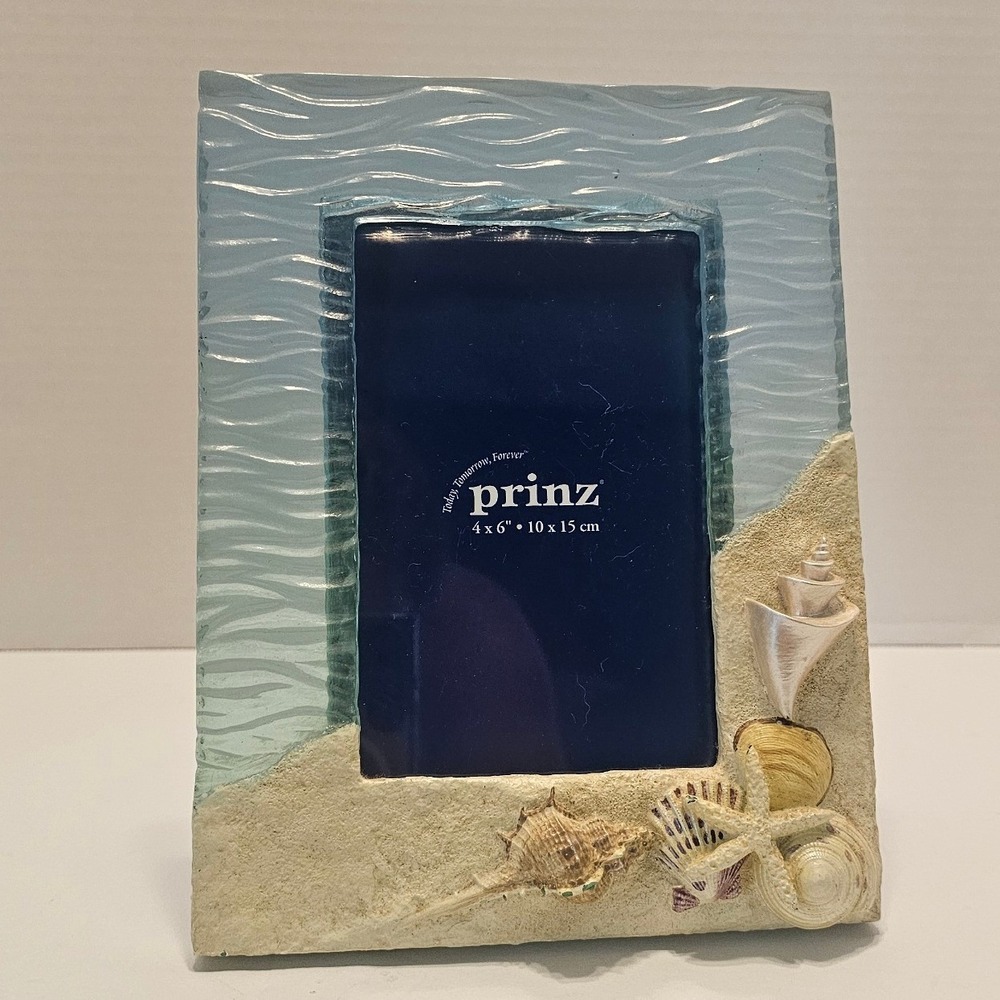 Vtg Beach 3D 4x6 Picture Frame Prinz Coastal Beach Shells & Sand Sculpted Resin
